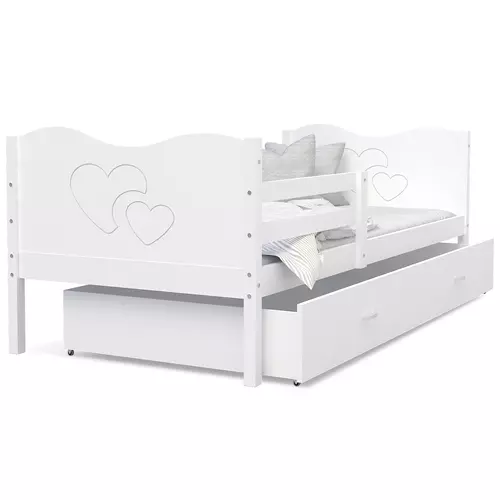 Gyerekágy ágyneműtartóval és leesésgátlóval - Max 80x160 cm - fehér