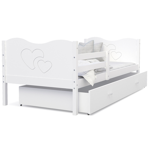 Gyerekágy ágyneműtartóval és leesésgátlóval - Max - fehér