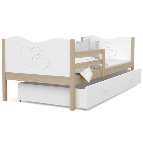 Gyerekágy ágyneműtartóval és leesésgátlóval - Max - fenyő-fehér