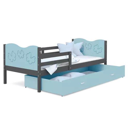 Leesésgátlós ágyneműtartós gyerekágy ágyráccsal - Max - szürke kék