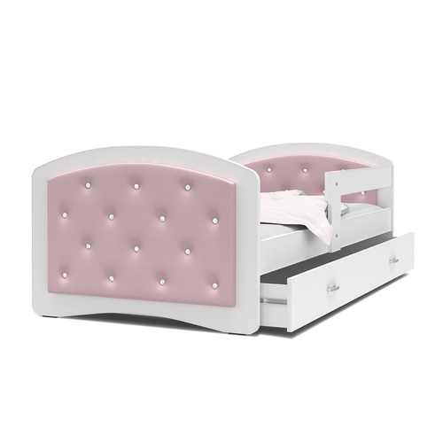 MEGI leesésgátlós gyerekágy ágyneműtartóval: púder rózsaszín, kristályokkal 2