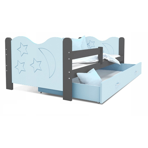 Leesésgátlós ágyneműtartós gyerekágy - Mikolaj - szürke kék