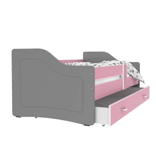 Leesésgátlós gyerekágy ágyneműtartóval - 3 méretben - Szürke-rózsaszín