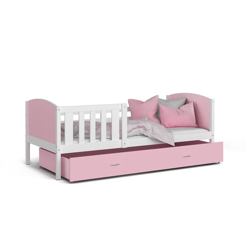 Leesésgátlós ágyneműtartós gyerekágy ágyráccsal - Tami - fehér rózsaszín
