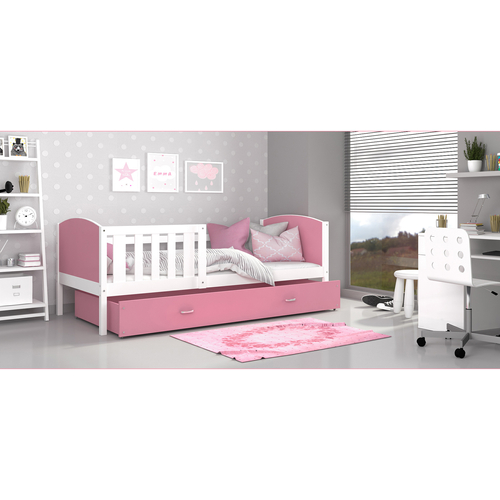 Leesésgátlós ágyneműtartós gyerekágy ágyráccsal - Tami - fehér rózsaszín 80x160cm
