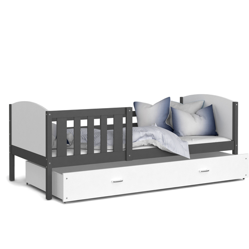 TAMI leesésgátlós ágyneműtartós gyerekágy - 3 méretben: Szürke keret - fehér támlákkal 2