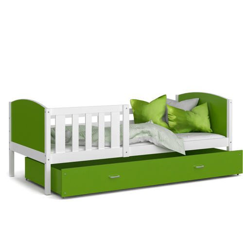 TAMI leesésgátlós ágyneműtartós gyerekágy - 3 méretben: Fehér keret - zöld támlákkal 2