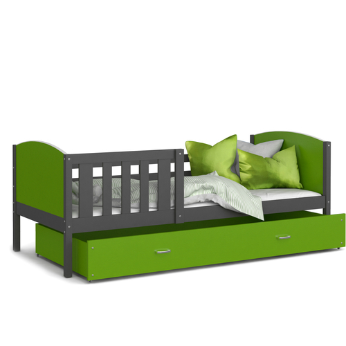 TAMI leesésgátlós ágyneműtartós gyerekágy - 3 méretben: Szürke keret - zöld támlákkal 2