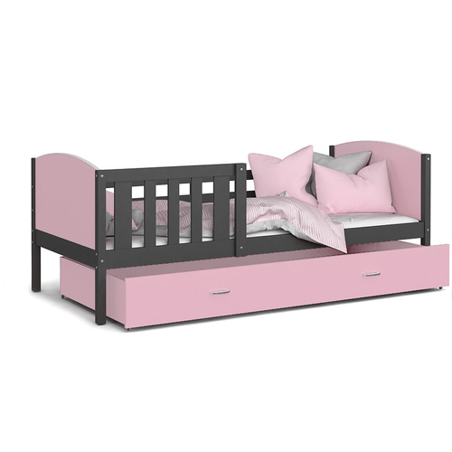 Leesésgátlós ágyneműtartós gyerekágy ágyráccsal - Tami - szürke rózsaszín