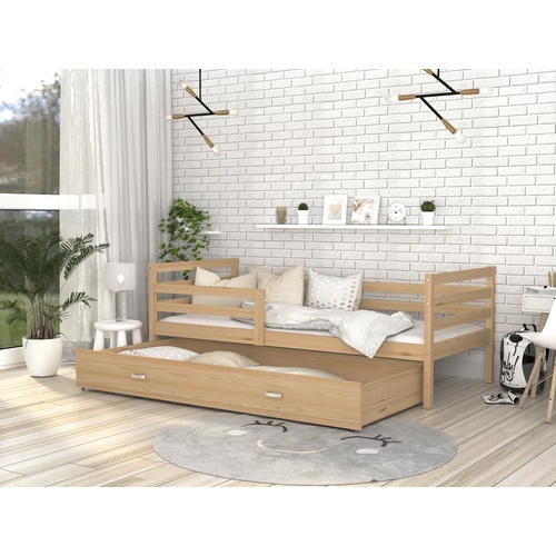 Leesésgátlós ágyneműtartós gyerekágy ágyráccsal 90x200 cm - Basic - fenyő