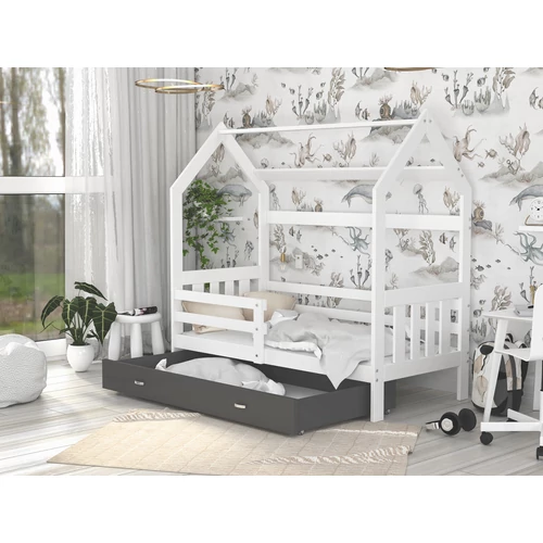 Gyerekágy ágyneműtartóval 80x160 cm - Domek 2 - fehér-szürke