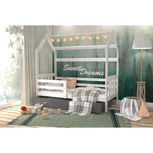 Gyerekágy ágyneműtartóval 80x160 cm - Domek 2 - fehér-szürke