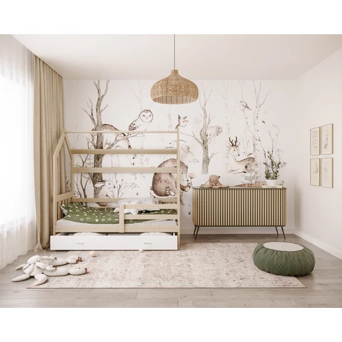 Gyerekágy ágyneműtartóval 80x160 cm - Domek 2 - fenyő-fehér