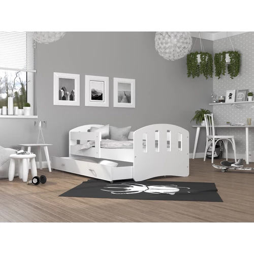 Gyerekágy leesésgátlóval és ágyneműtartóval - Happy 80x160 cm - fehér-fehér