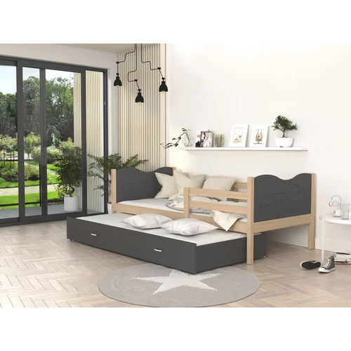 Gyerekágy pótággyal - Max 90x200 cm - fenyő-szürke