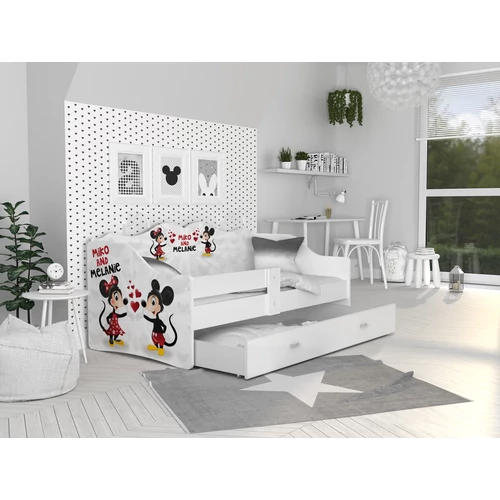 Neli eesésgátlós gyerekágy ágyneműtartóval 80x180 cm - Minnie és Mickey jellegű