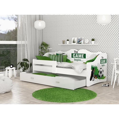 Neli eesésgátlós gyerekágy ágyneműtartóval 80x180 cm - focista