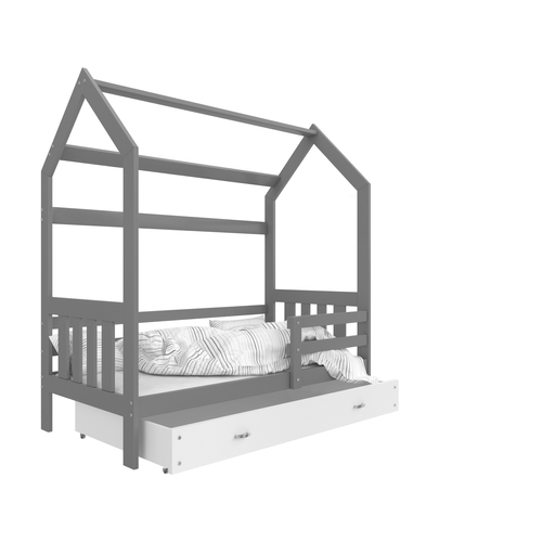 HOUSE DOMEK-2 házikó formájú gyerekágy ÁGYNEMŰTARTÓVAL - 2 méretben: Szürke - fehér ágyneműtartóval 2