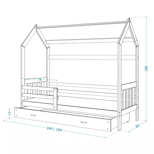 Gyerekágy ágyneműtartóval 80x160 cm - Domek 2 - fenyő-fehér