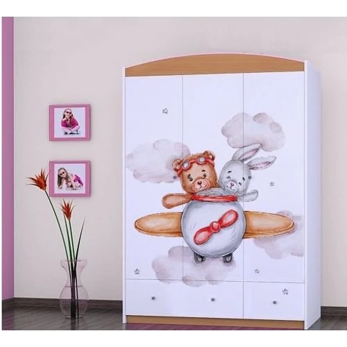 Happy gardrób gyerekszobába - SZ11A - nyuszi és maci a repülőn