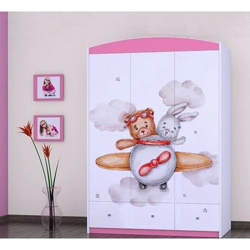 Happy gardrób gyerekszobába - SZ11A - nyuszi és maci a repülőn
