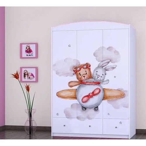 Happy gardrób gyerekszobába - SZ11A - nyuszi és maci a repülőn