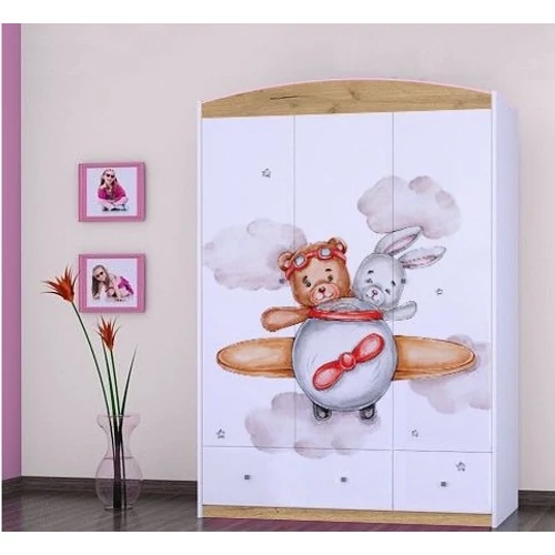 Happy gardrób gyerekszobába - SZ11A - nyuszi és maci a repülőn