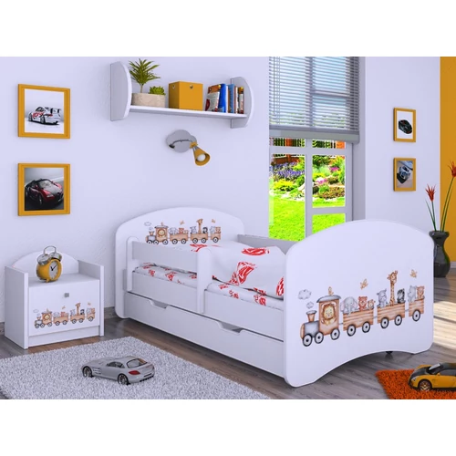 Leesésgátlós gyerekágy szivacs matraccal - Happy-L 90x190 cm - Állatok a vonaton