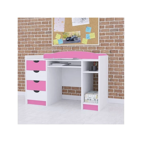 Classic B02 gyerek íróasztal 4 fiókkal - fehér-pink