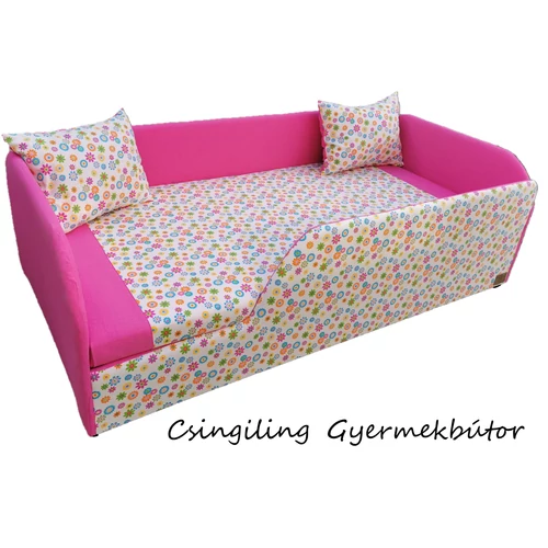 "AKCIÓS" KÁRPITOS leesésgátlós gyerekágy - 63x150 cm-es fekvőfelülettel Pink - apró virágos