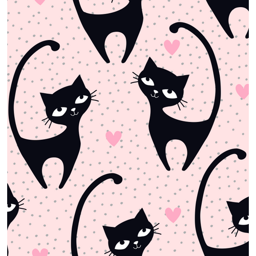 Lux franciaágy gyerekeknek levehető leesésgátlóval: pink eco bőr keret, Diamond Black Cat fekete cicás fekvő 2