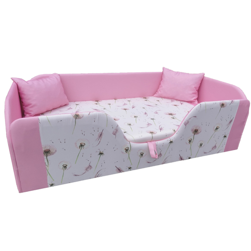 Leesésgátlós gyerekágy ágyneműtartóval - rózsaszín Dandelion pitypangos 