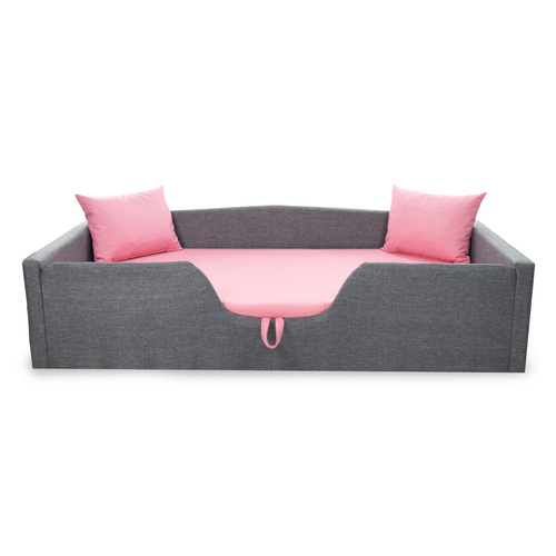 Maxi leesésgátlós kárpitos gyerekágy ágyneműtartóval - szürke rózsaszín
