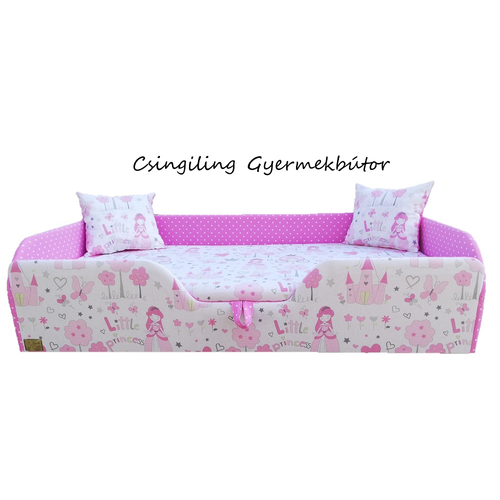 Sunshine leesésgátlós gyerekágy ágyneműtartóval - rózsaszín pöttyös hercegnős 