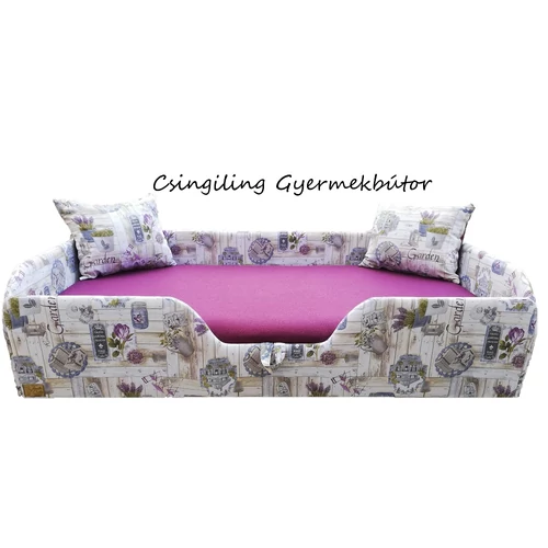"AKCIÓS" KÁRPITOS leesésgátlós gyerekágy - 63x150 cm-es fekvőfelülettel: Lila Garden keret-Lila fekvővel