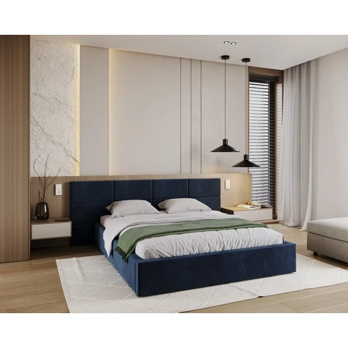 Kárpitozott franciaágy keret - DENVER - sötétkék Paris