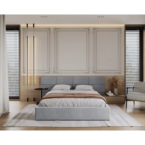 Kárpitozott franciaágy keret - DENVER - világos szürke Paris szövettel