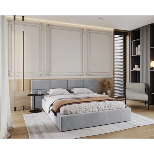 Kárpitozott franciaágy keret - DENVER - világos szürke Paris