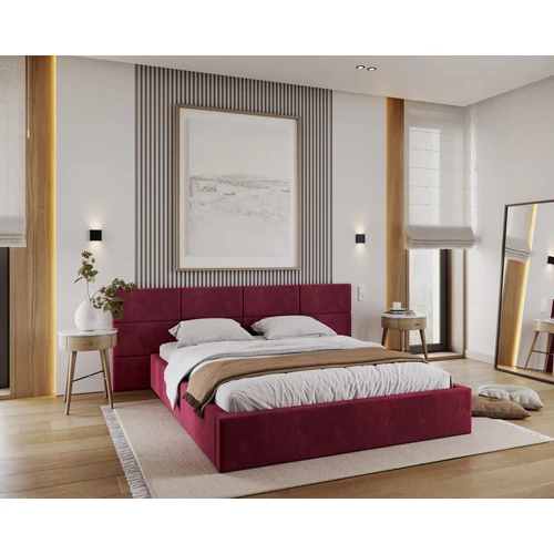 Kárpitozott franciaágy keret - DENVER - vörösbor Paris