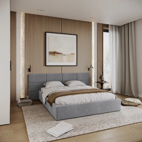 Kárpitozott franciaágy keret - DENVER - acélszürke Paris
