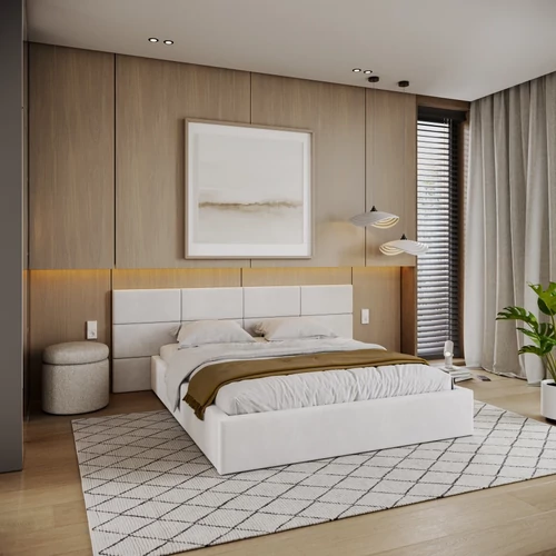 Kárpitozott franciaágy keret - DENVER - fehér Paris