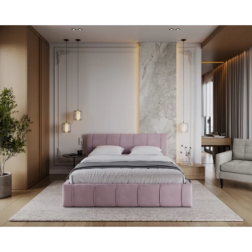 Kárpitozott franciaágy keret - FLORIDA - pink Paris szövettel