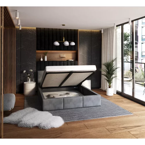 Kárpitozott franciaágy keret - FRESIA - acélszürke Paris