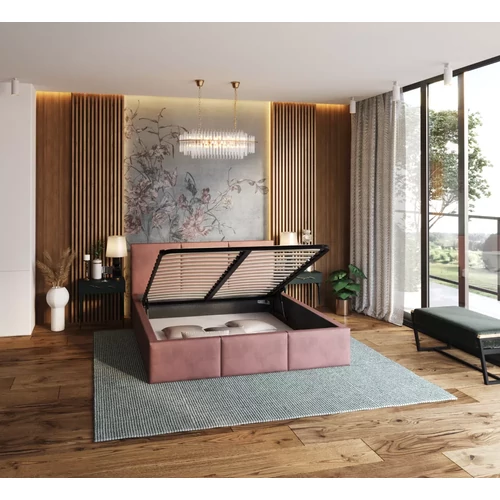 Kárpitozott franciaágy keret - FRESIA - lazac Paris