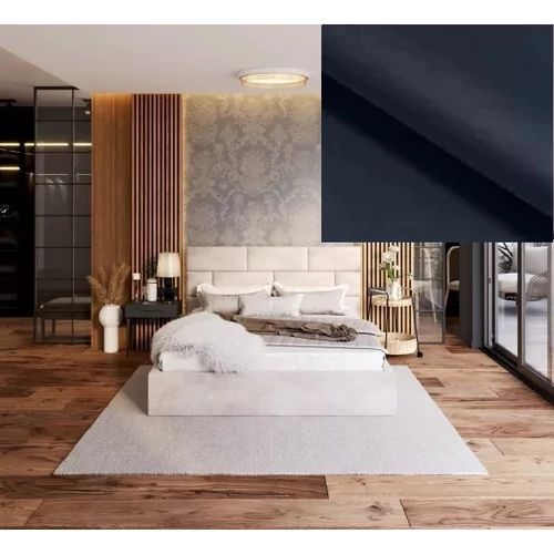 Kárpitozott franciaágy keret - PASADENA - Paris sötétkék szövettel