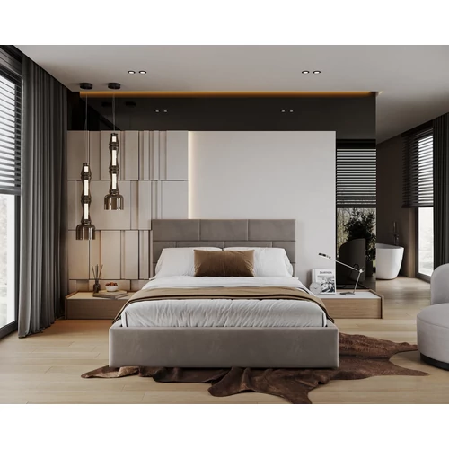 Kárpitozott franciaágy keret - PASADENA - Paris egér szürke szövettel