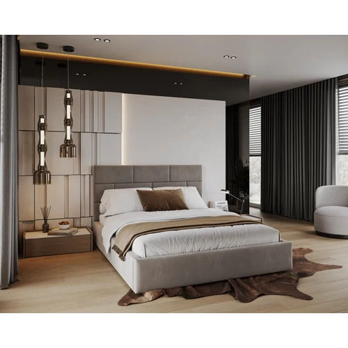 Kárpitozott franciaágy keret - PASADENA - egér szürke Paris