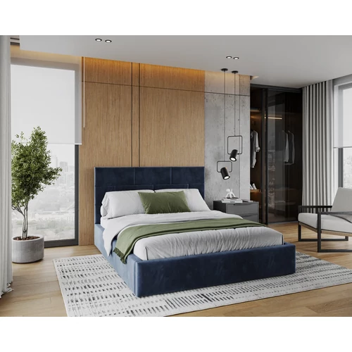 Kárpitozott franciaágy keret - PASADENA - sötétkék Paris