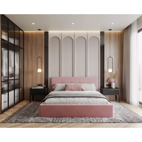 Kárpitozott franciaágy keret - RINO - pink Paris szövettel