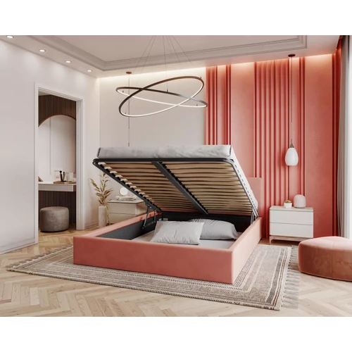 Kárpitozott franciaágy keret - RINO - lazac Paris